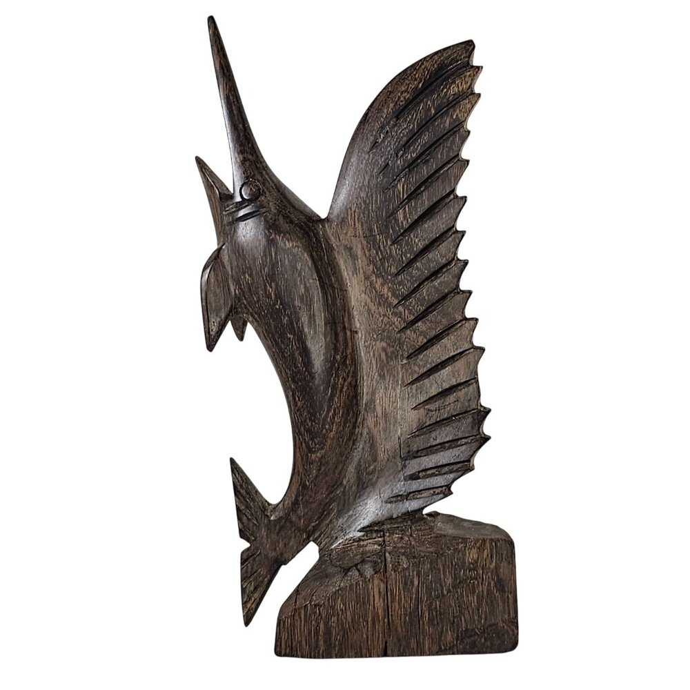 Hand-Carved Ironwood Swordfish Marlin Sculpture Figurine